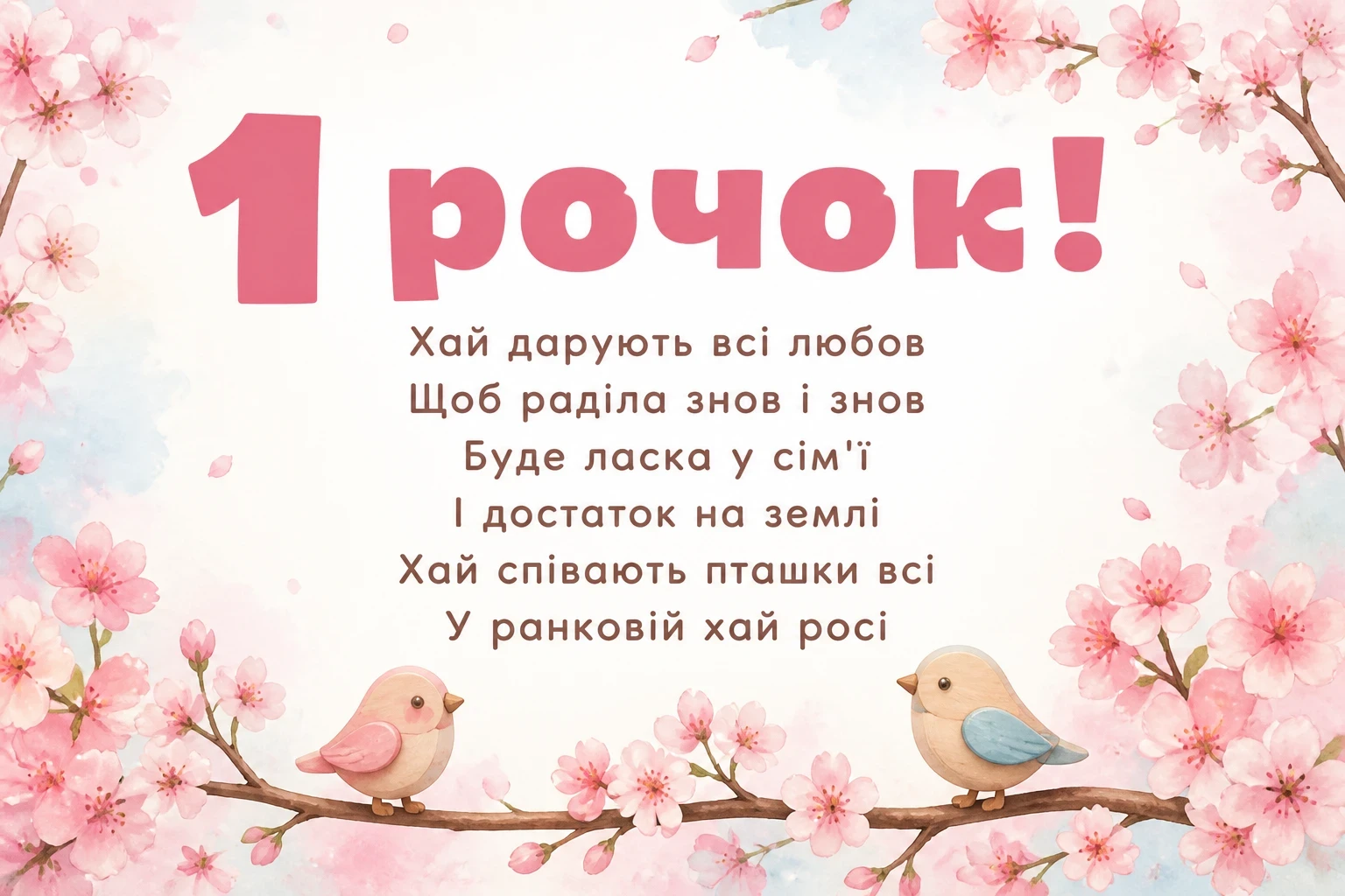 привітання з 1 рочком дівчинку
